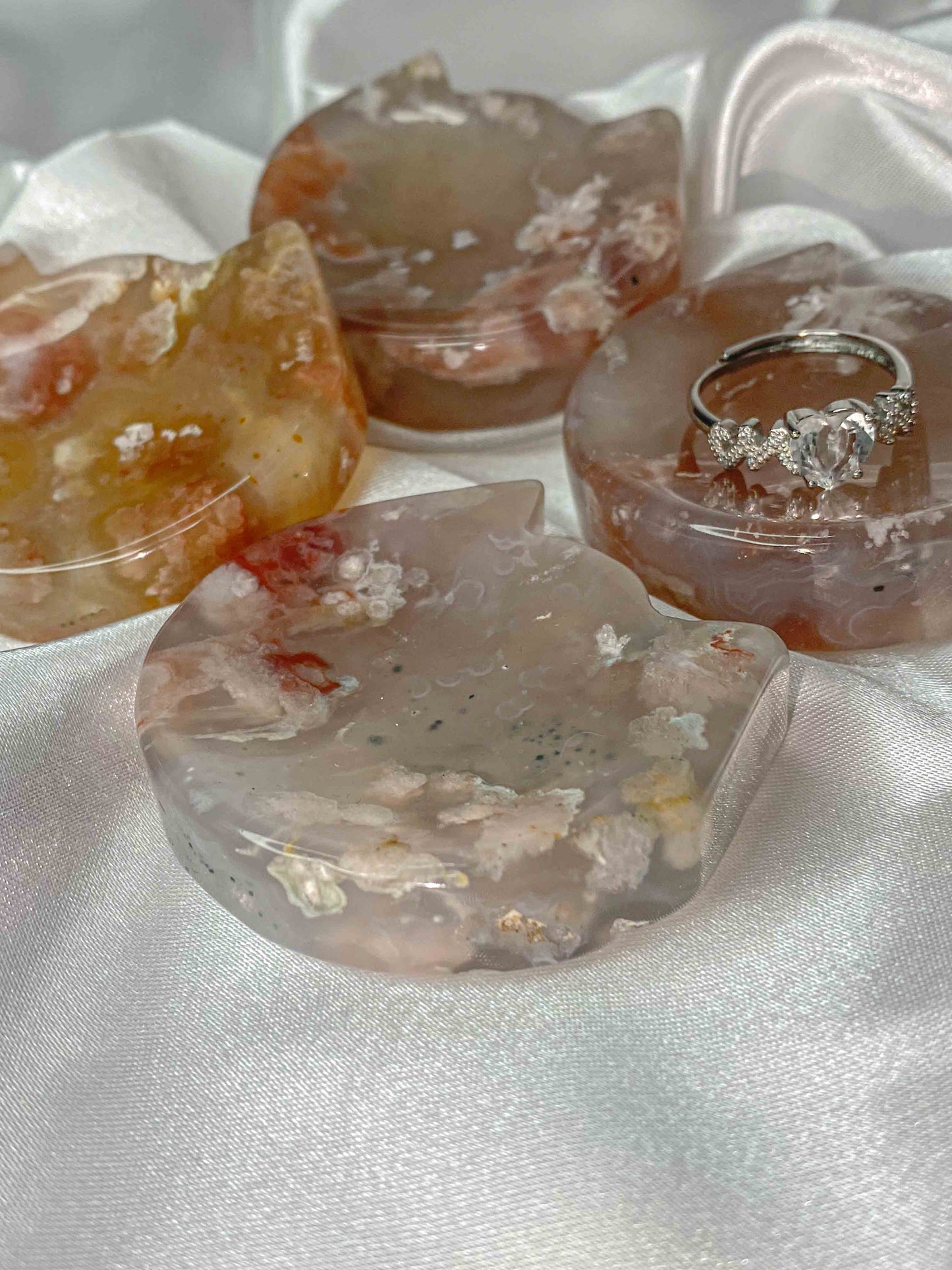 Flower Agate Cat Bowls